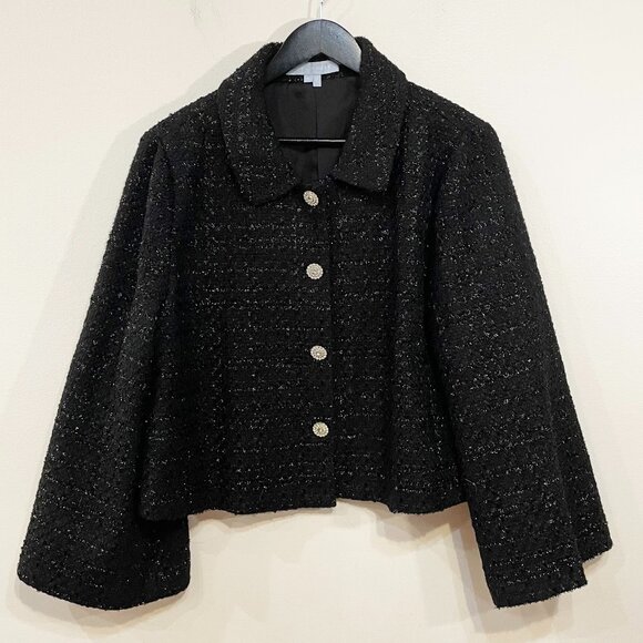 EUC Hill House Bea Tweed Flare Sleeve Jacket Black Large $250 - Picture 3 of 9